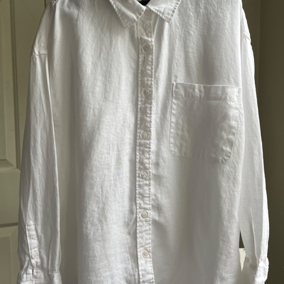 Faherty Laguna Premium Linen Relaxed White Shirt Chest Pocket Blouse, Size L - Picture 2 of 9